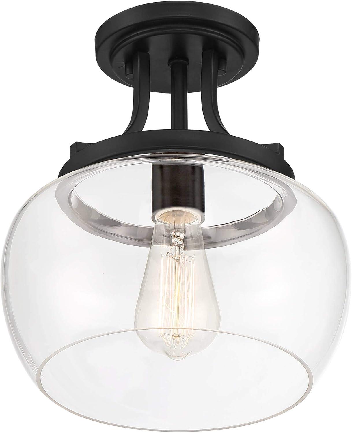 Regency Hill Rustic Farmhouse Industrial Ceiling Light Semi Flush Mount Fixture 10 1/4" Wide Black Curved Clear Glass Shade for Bedroom Kitchen House