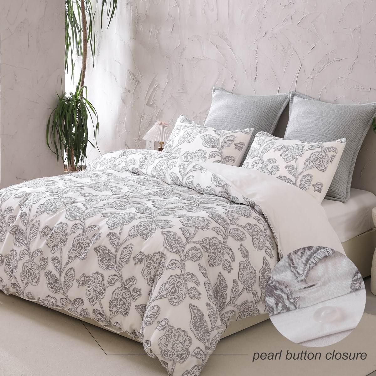 MeadowPark Cotton Clipped Jacquard Jacobean Floral Duvet Cover Set