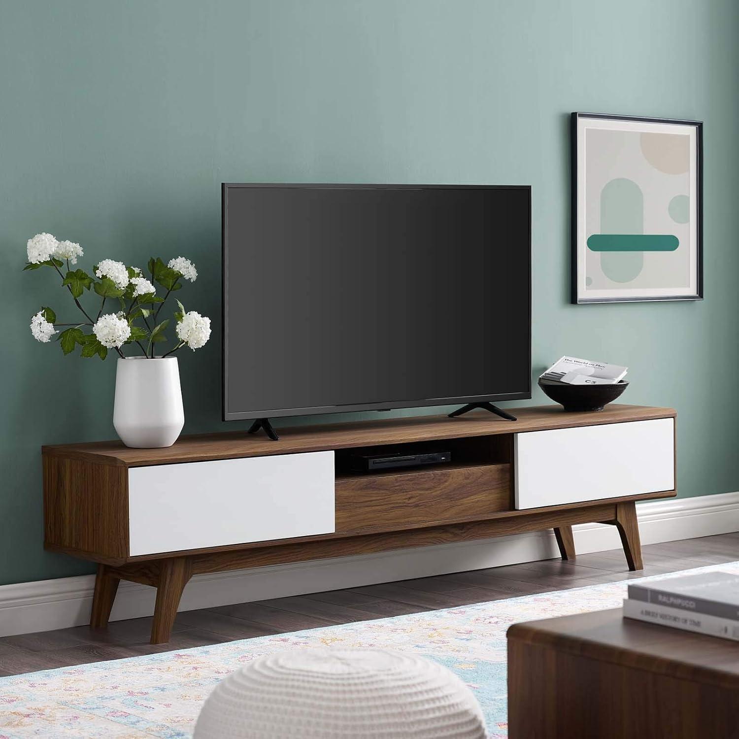 Envision 70" White Walnut Mid-Century Modern Media Console