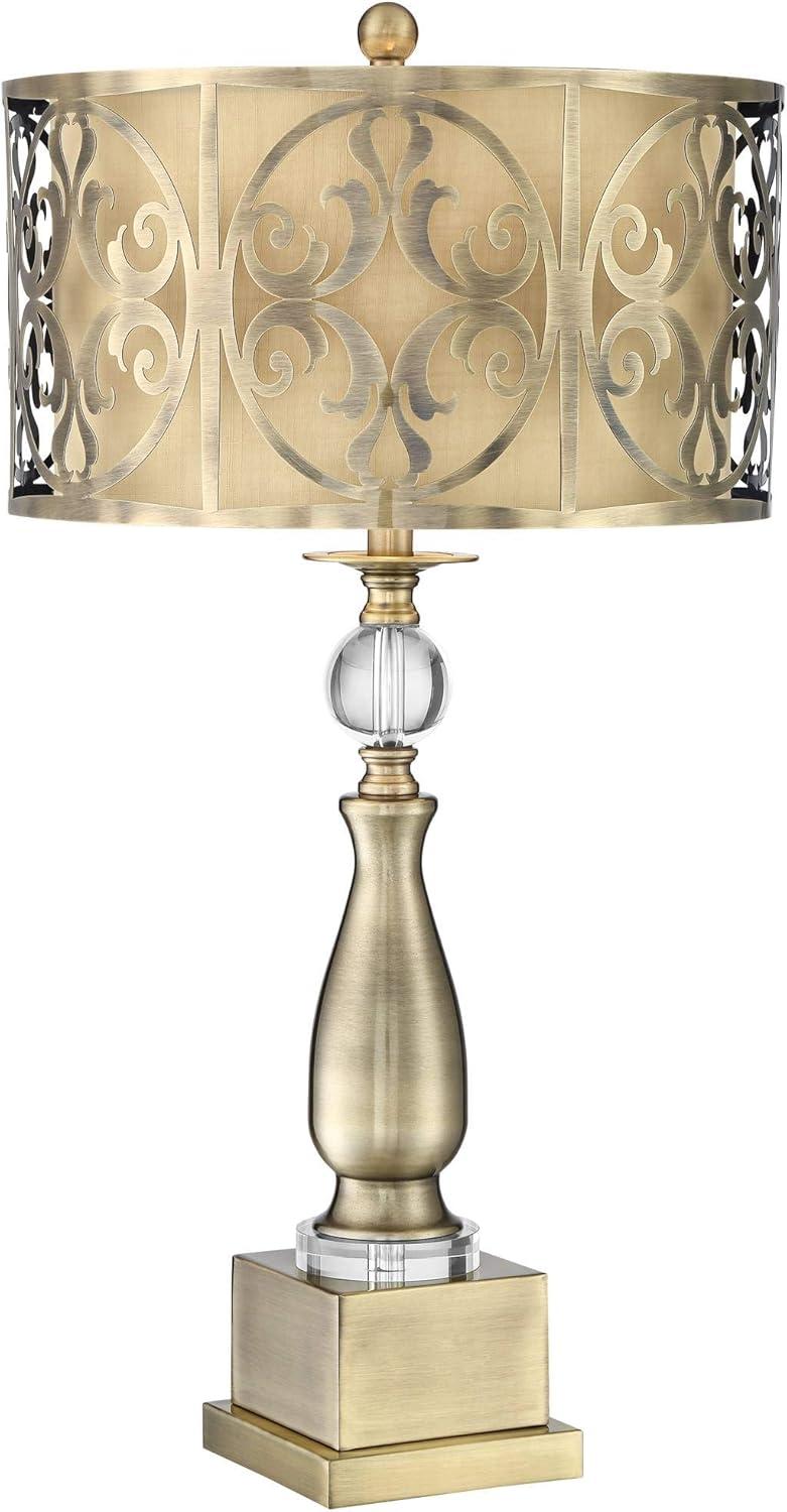 Brass Candlestick Table Lamp with Double Drum Shade