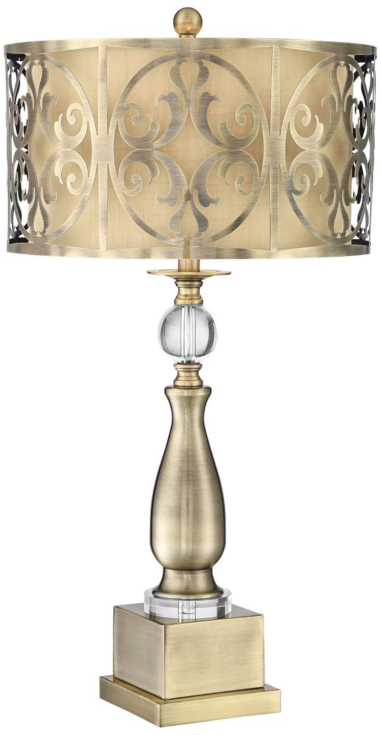 Possini Euro Design Doris Traditional Table Lamp 30 1/2" Tall Brass Candlestick Openwork Double Drum Shades for Bedroom Living Room Bedside Nightstand