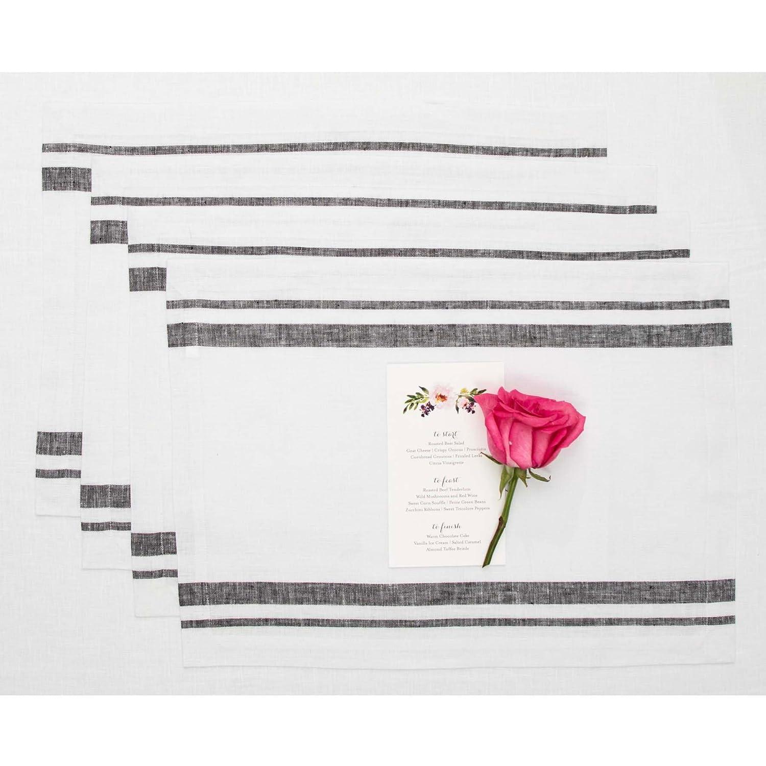 Solino Home French Stripe - 100% Pure Linen Placemats (Set of 4)