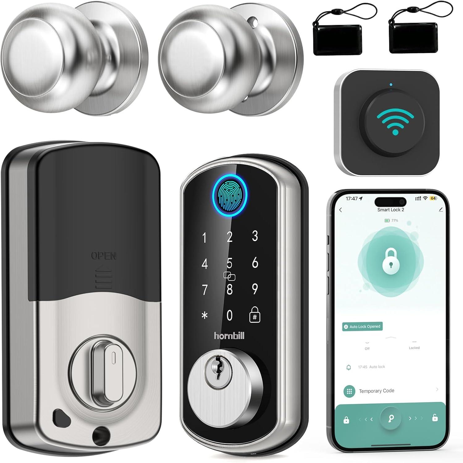 Wi-Fi & Bluetooth Smart Lock, Keyless Entry Smart Front Lock, hornbill Touch Screen Keypads, App Control, Auto Lock, Compatible with Alexa, Remotely Control (Included G2 Gateway)