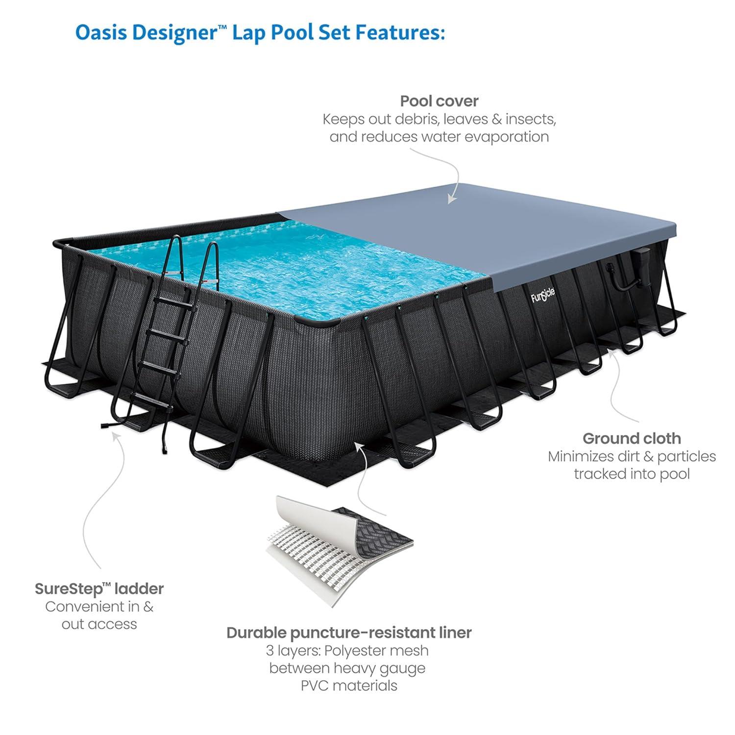 Funsicle Funsicle: Oasis Designer Lap Pool - Above Ground Pool Set, Durable 3-Ply, Powerful Filtration System, SureStep Ladder, For 6-7 People