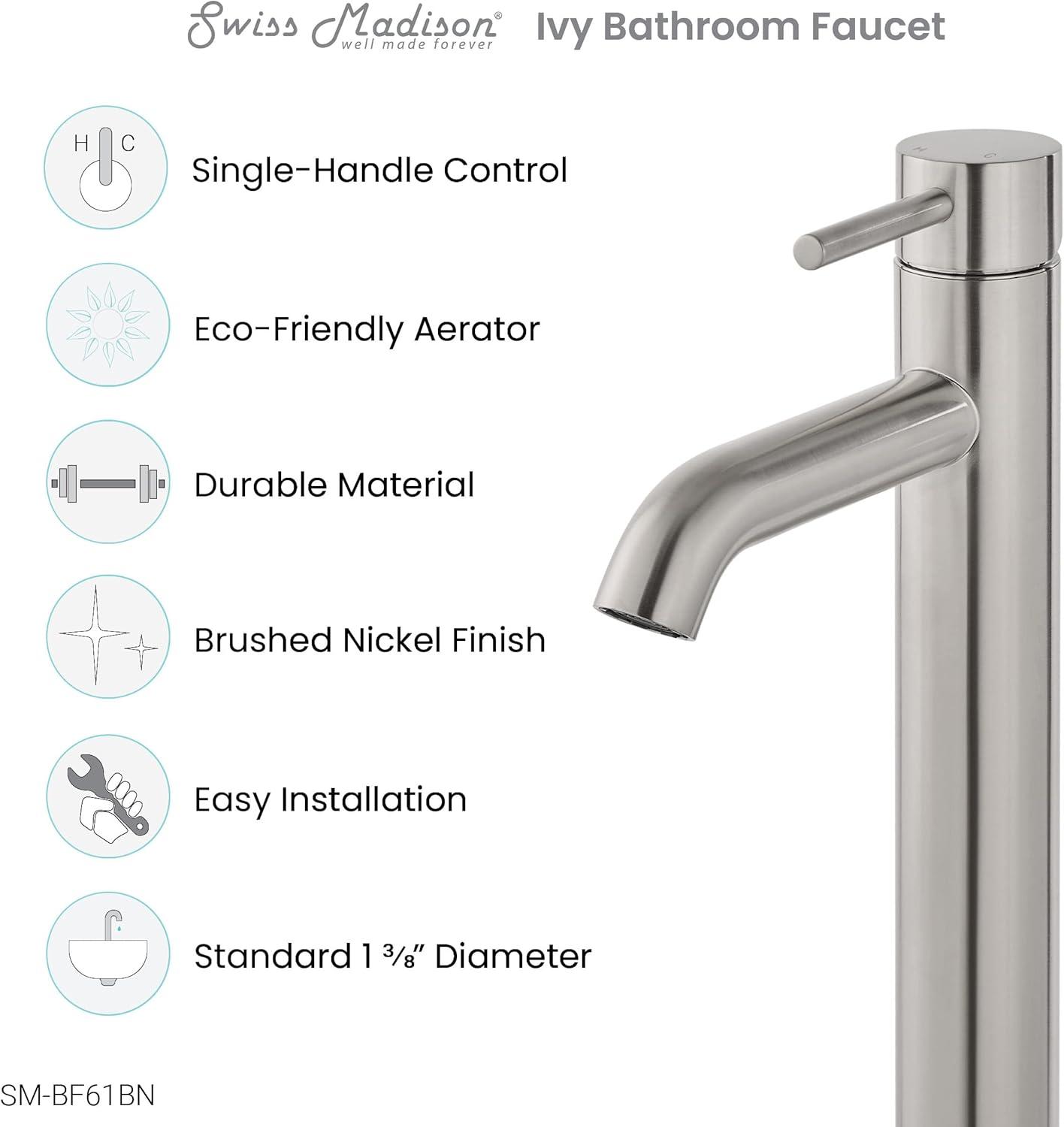 Ivy Single Hole, Single-Handle, High Arc Bathroom Faucet in Brushed Nickel