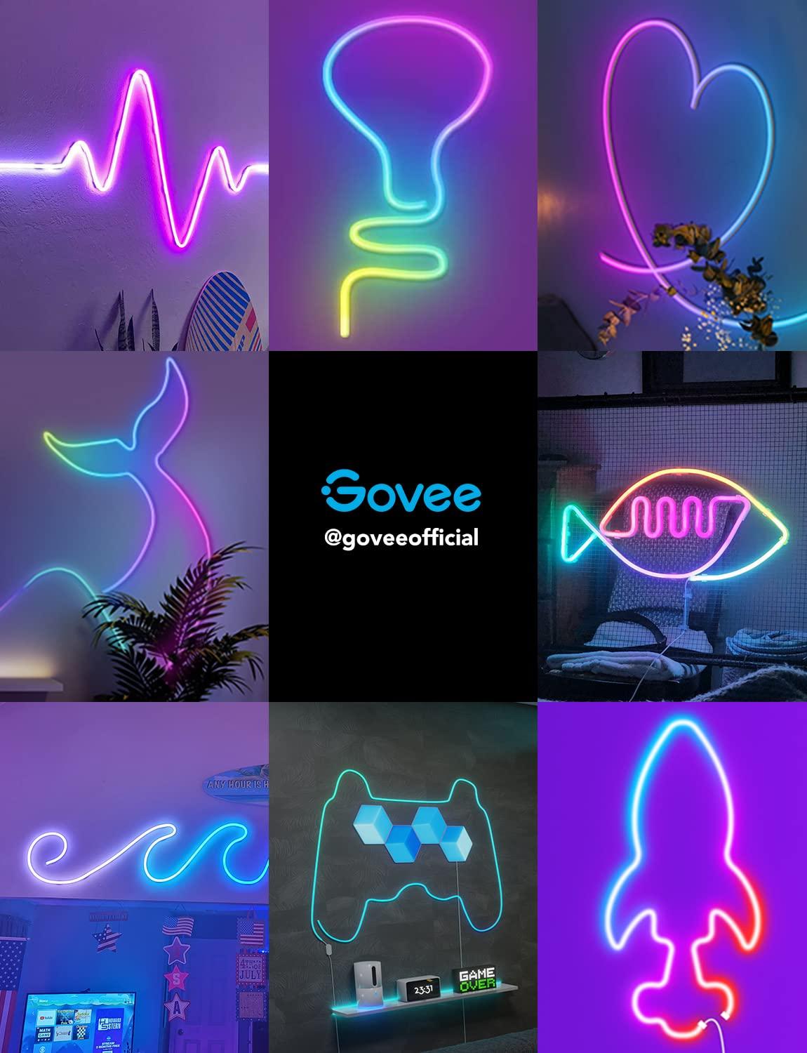 Govee RGBIC Neon Rope Light, 10ft LED Strip Lights, Music Sync, DIY Design, Works with Alexa, Google Assistant, Neon Lights for Gaming Room Living Bedroom Wall Decor (Not Support 5G WiFi)