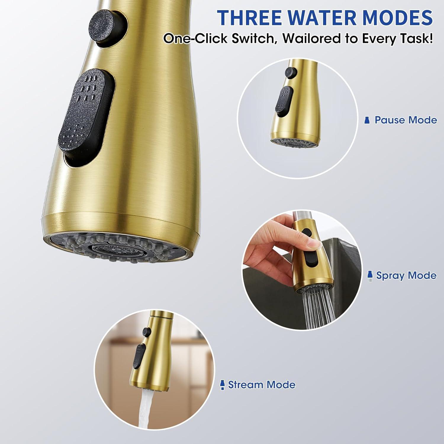 GAGALIFE Single Handle Pull Down Sprayer Kitchen Faucet High Arc Stainless Steel Faucet with 3-Function Sprayer JJL-CL-PT-SDP-G