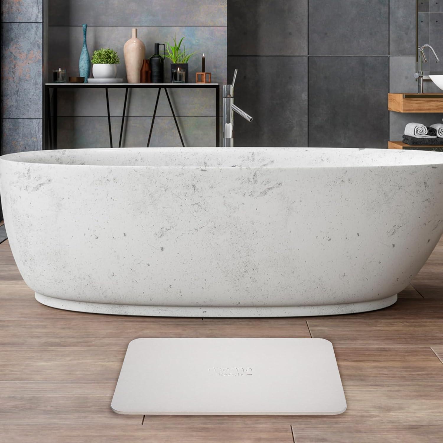 Momo Lifestyle Stone Bath Mat Drytomita 24" X 15" Linen Gray, Diatomaceous Earth, Non-Slip Super Absorbent Quick Drying Shower Mat Bathroom Accessory for Home Spa