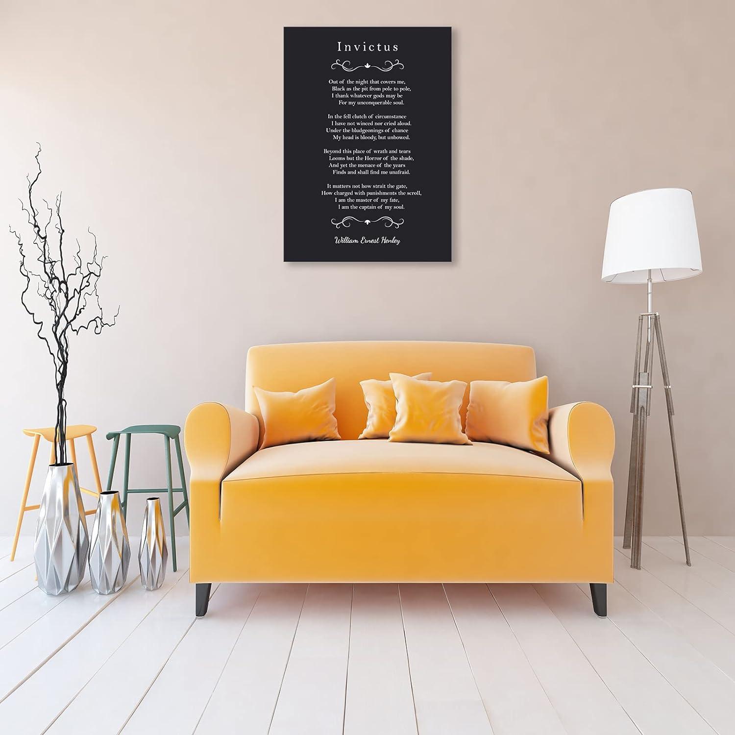 AEFER Invictus Poem Quotes Wall Art Canvas Inspirational Poster Motivational Pictures Print William Ernest Henley Poetry Painting Decor Artwork