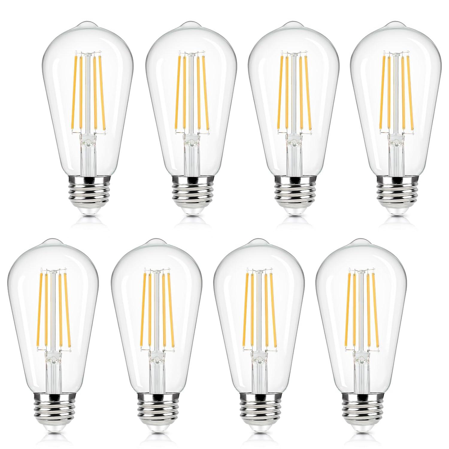 KY Vintage LED Edison Bulbs 6W, Equivalent 60W Incandescent, Warm White 2700K, ST58 Antique LED Filament Bulbs with 90+ CRI, E26 Medium Base,Dimmable, Clear Glass, Pack of 6