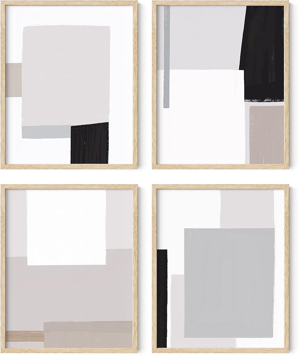 HAUS AND HUES Abstract Minimalist Wall Art Set of 4 - White and Grey Wall Art, Black and White Minimalist Wall Art, Neutral Wall Art, Modern Art Wall Decor, Abstract Wall Decor (Beige Framed, 8x10)