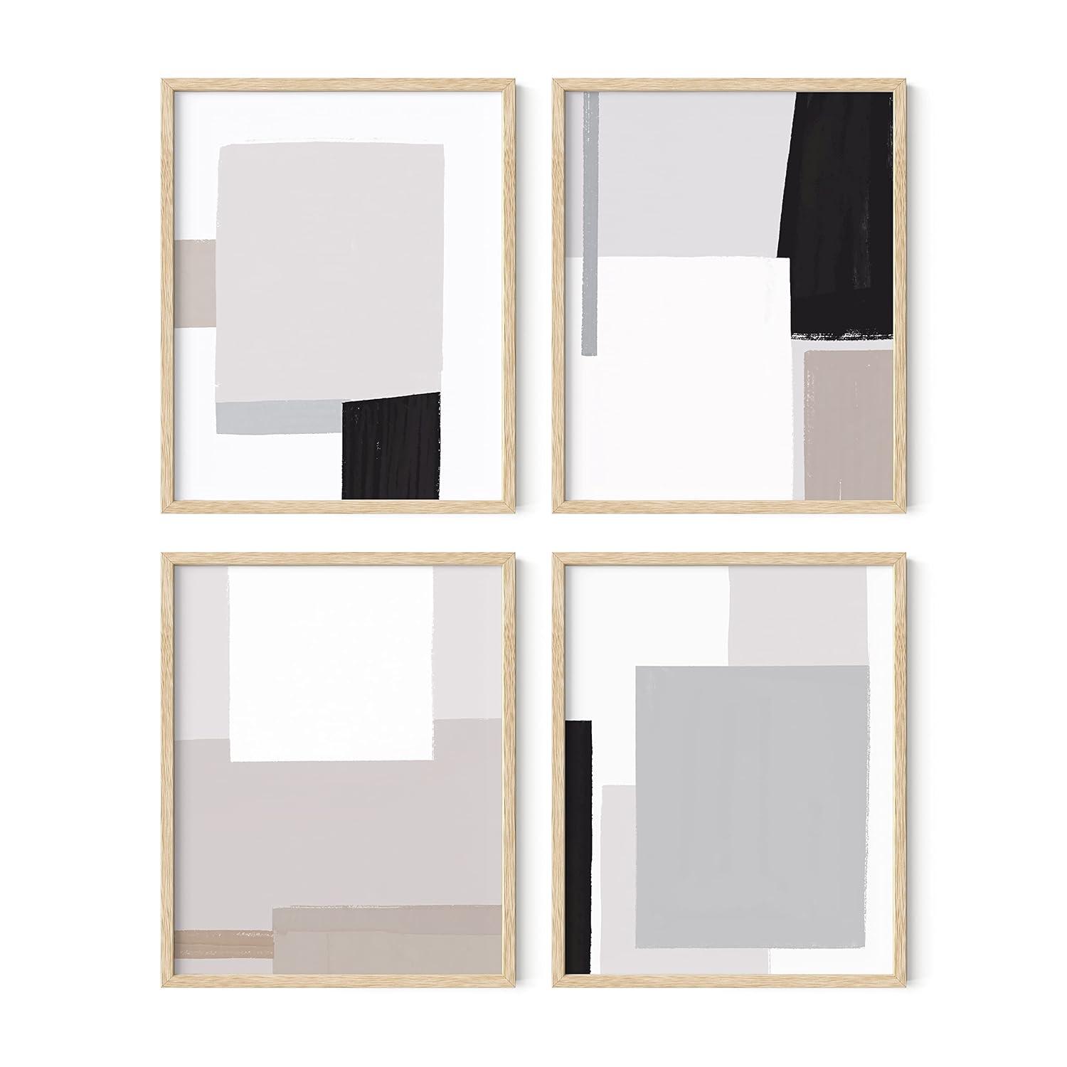 HAUS AND HUES Abstract Minimalist Wall Art Set of 4 - White and Grey Wall Art, Black and White Minimalist Wall Art, Neutral Wall Art, Modern Art Wall Decor, Abstract Wall Decor (Beige Framed, 8x10)
