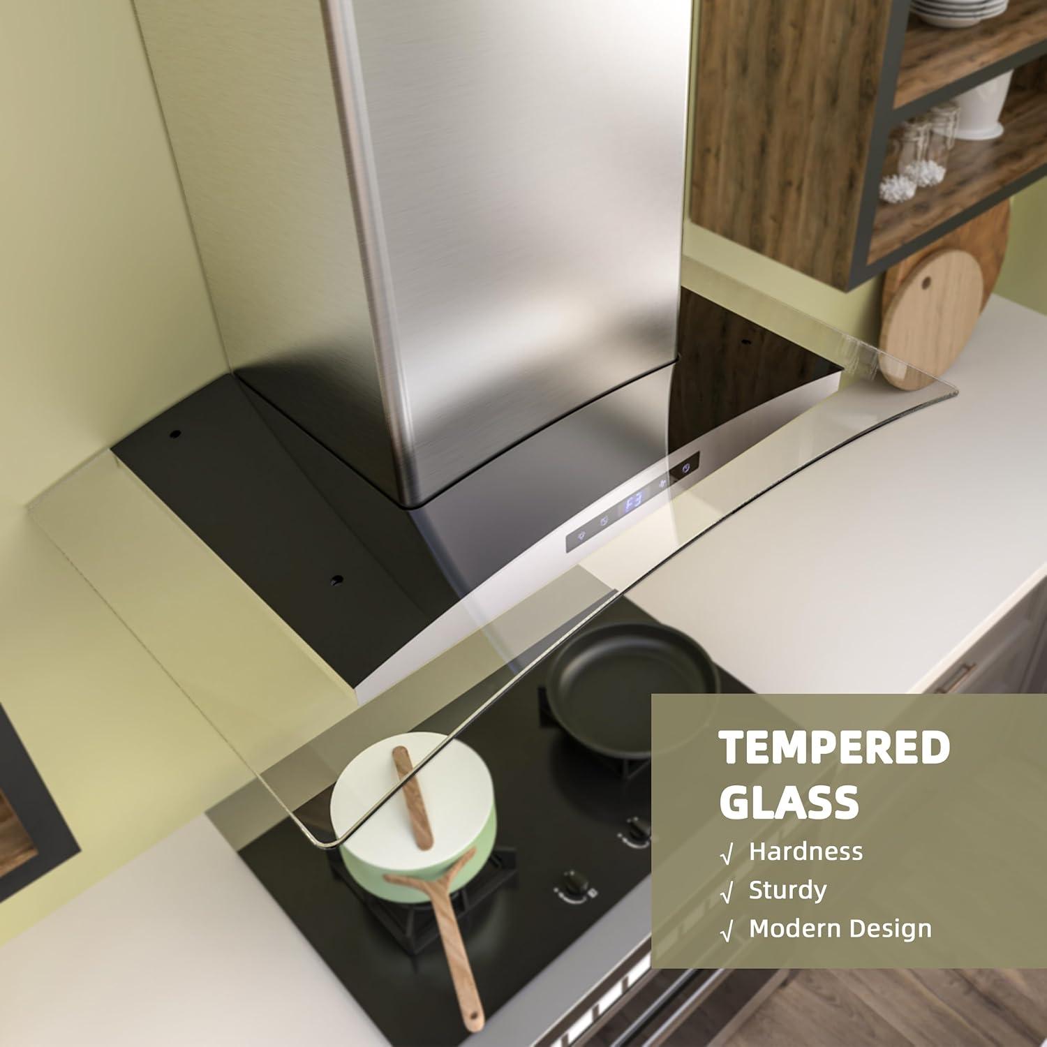 FIREGAS 30 inch Wall Mount Range Hood 600CFM with Ducted Exhaust Vent,3 Speed Fan,Soft Touch Controls,LED Lights,Permanent Filters in Stainless Steel,includes Charcoal Filter