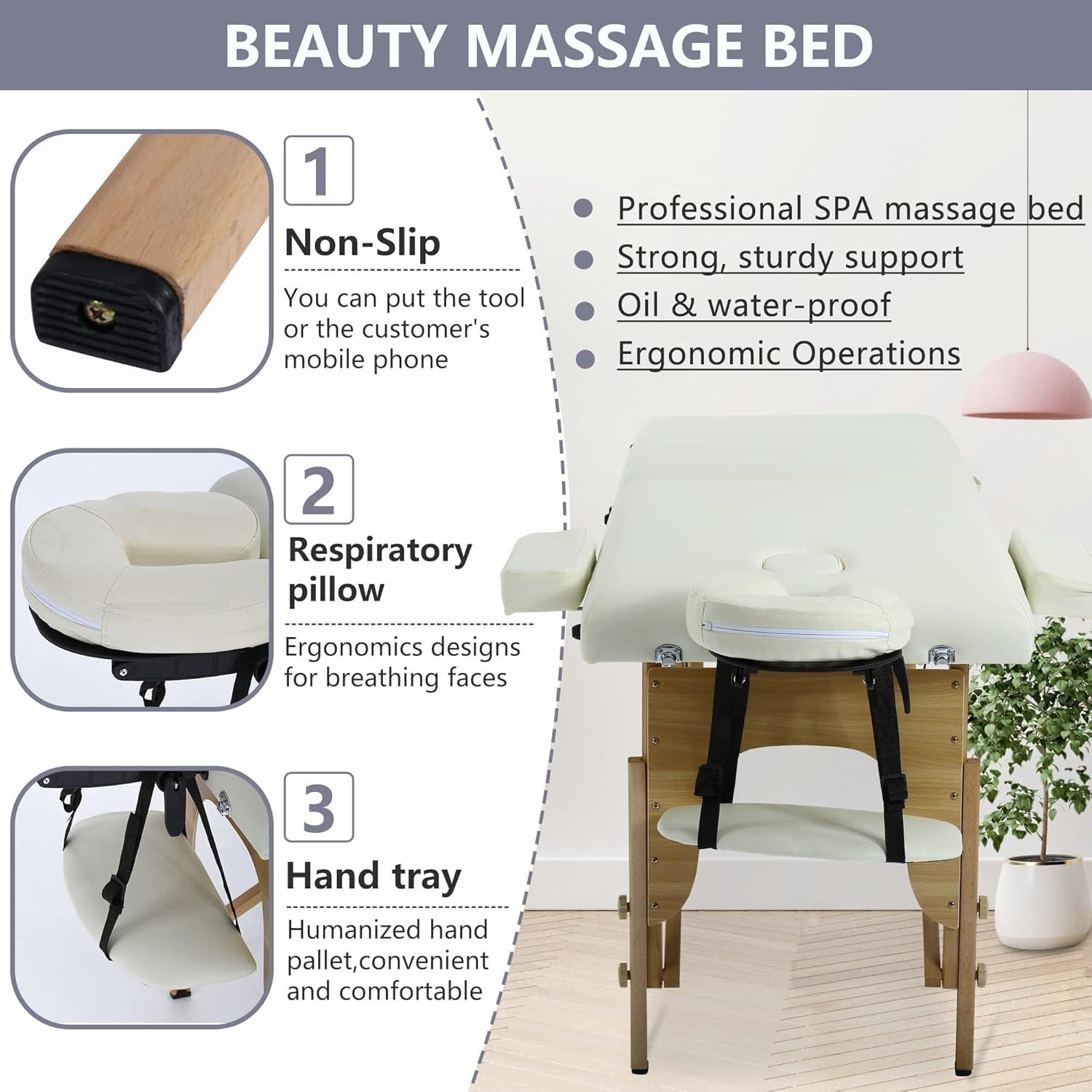 BestMassage Massage Bed Portable Massage Table 2 Folding Lash Bed Height Adjustable 24 Inch Wide Spa Table with Non-Woven Bag for Spa Footmassage Facial CareSpa Tattoo