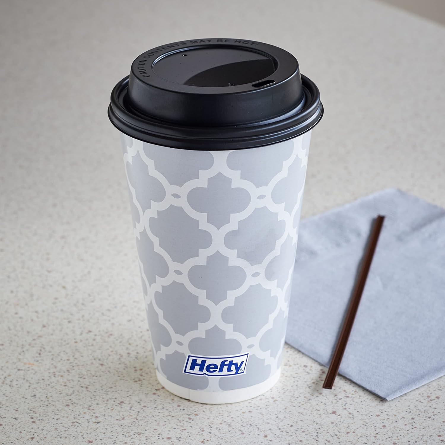 Gray and White 16 Ounce Paper Hot Cups with Lids