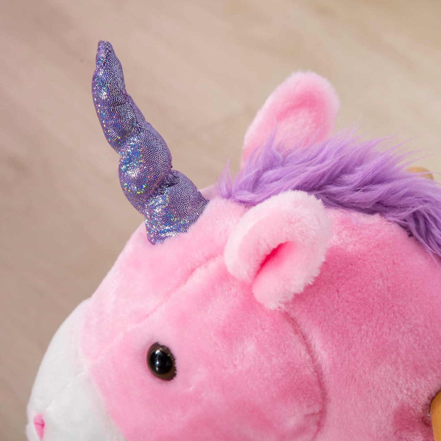 Pink and Purple Plush Unicorn Rocking Horse with Sparkly Horn