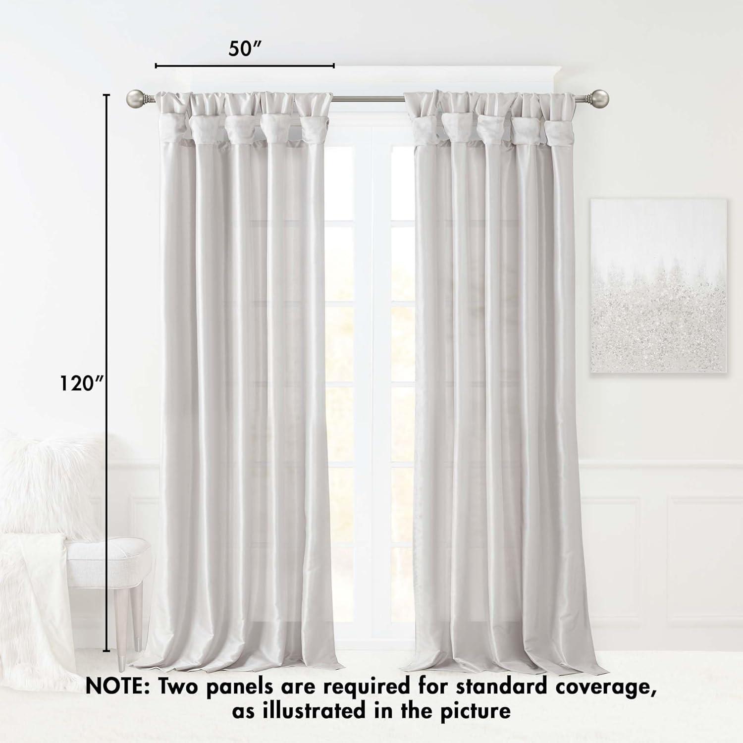 Silver Faux Silk Room-Darkening Tab Top Curtain Panel