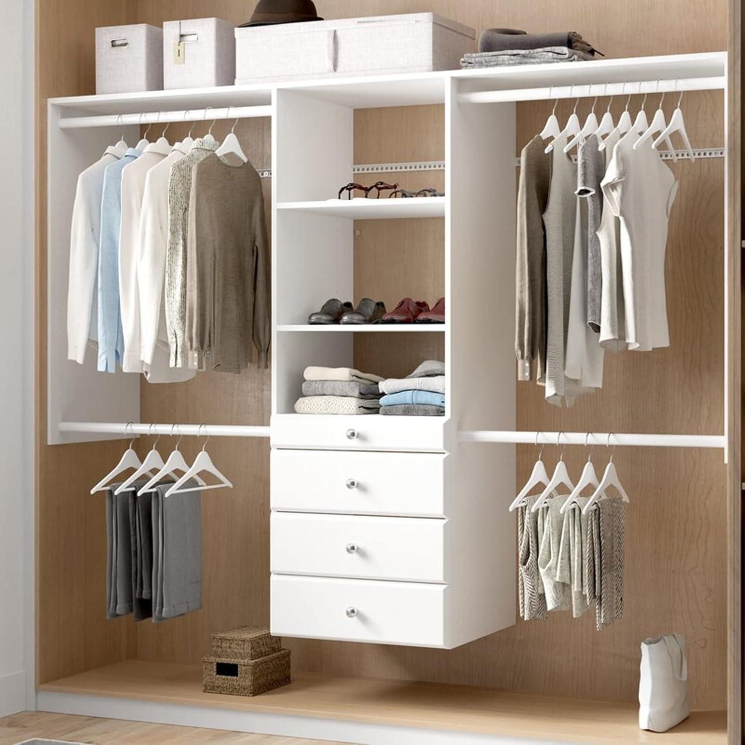 Easy Track Deluxe Tower Closet Systems with Shelves and Drawers, White