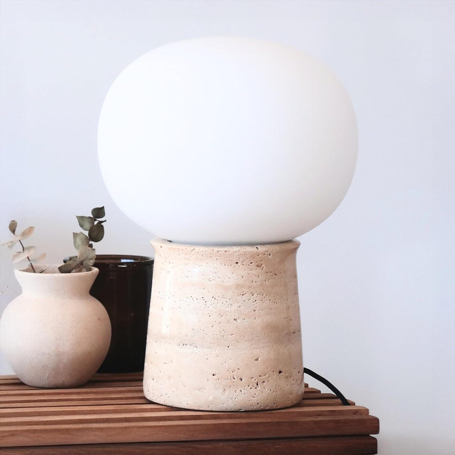 Brightech Neptune 12" LED Table Lamp With Natural Travertine Stone Base | Wayfair