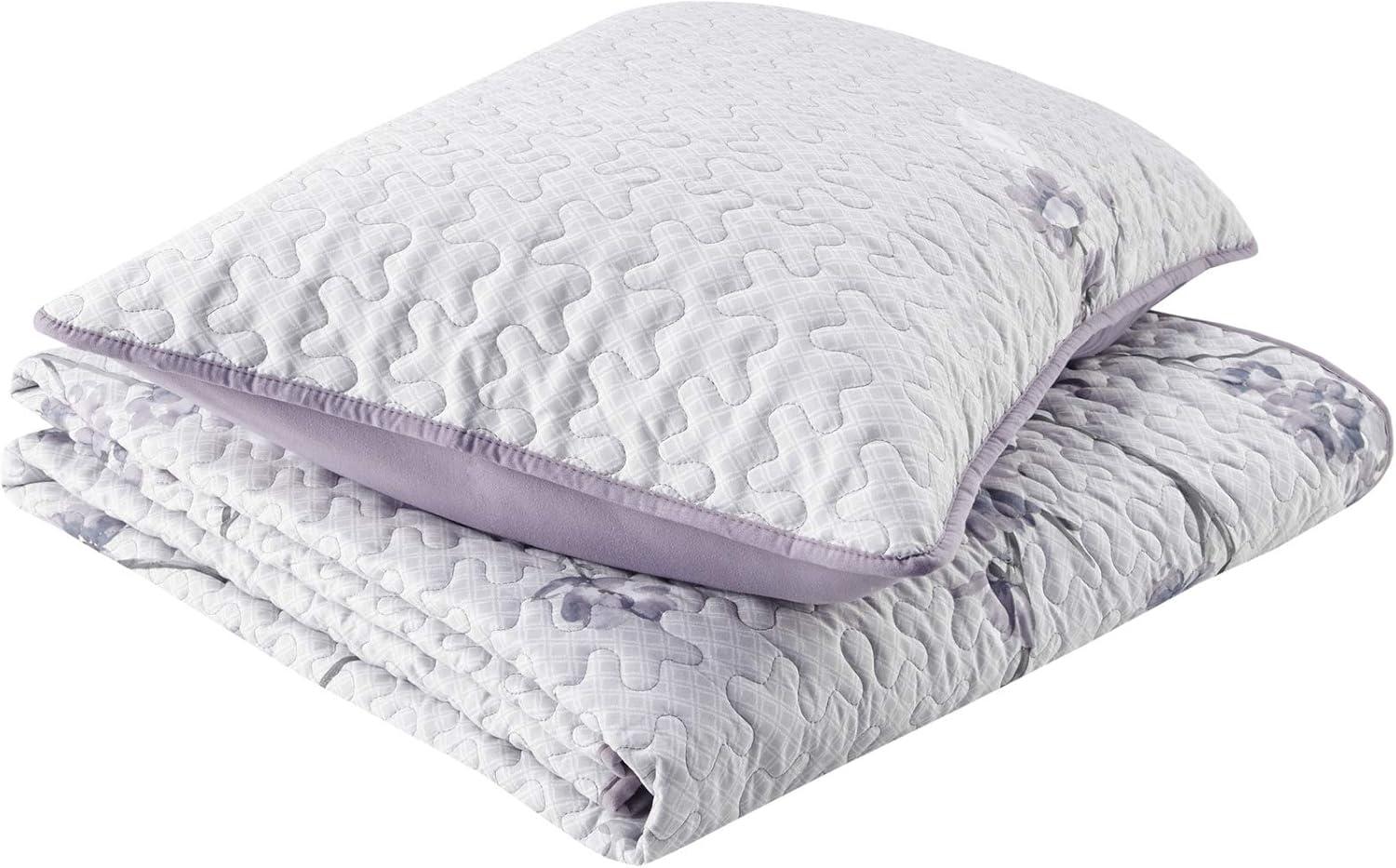 Comfort Spaces Reversible Twin/TwinXL Quilt Set Gray/Purple Lightweight Microfiber Vermicelli Stitching Bedspread, 2pcs