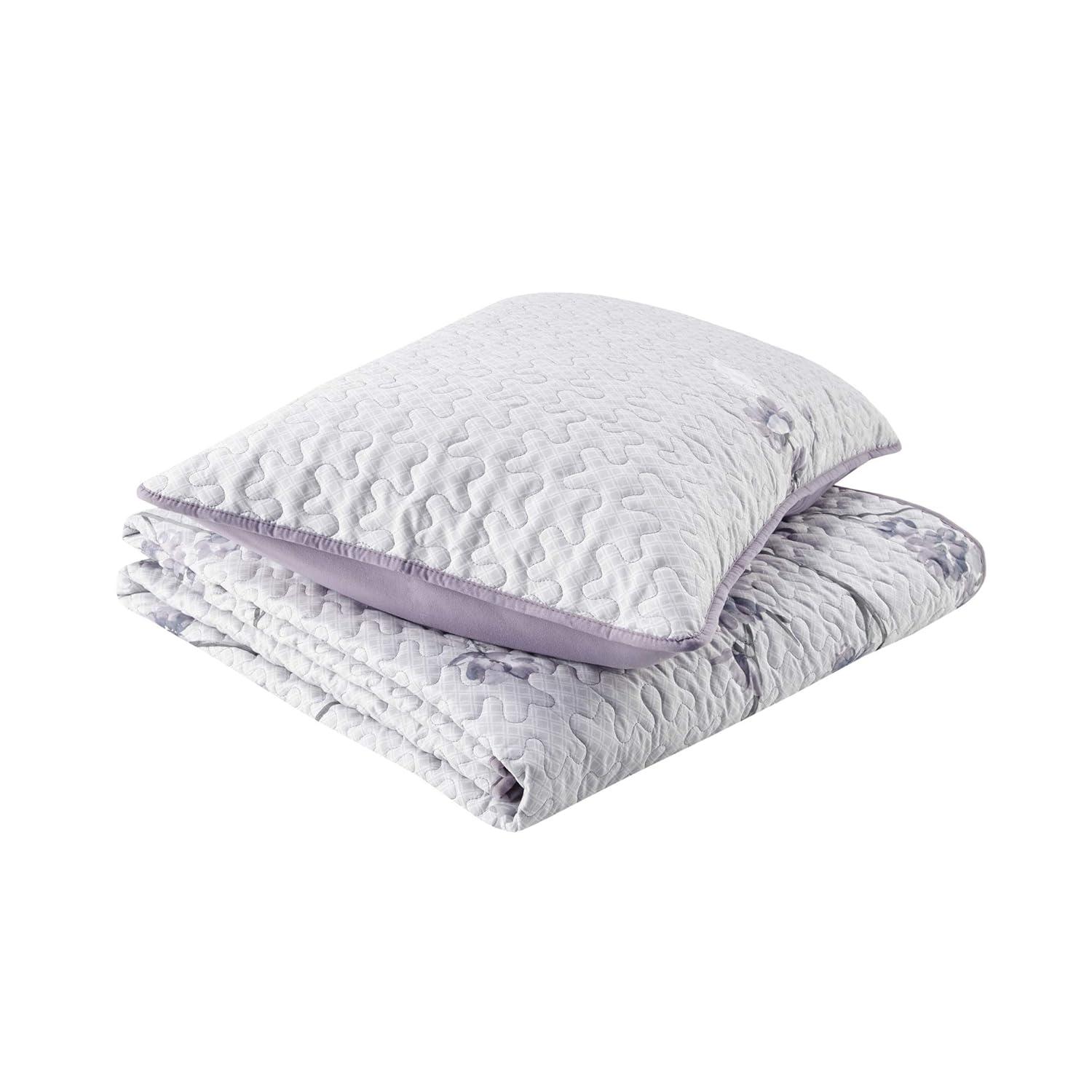 Comfort Spaces Reversible Twin/TwinXL Quilt Set Gray/Purple Lightweight Microfiber Vermicelli Stitching Bedspread, 2pcs