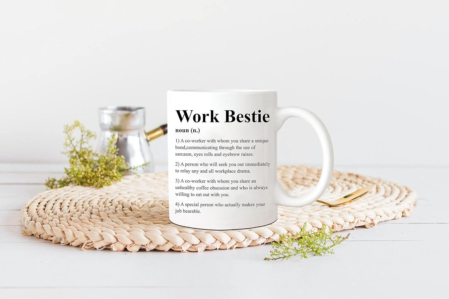 Novelty Ceramic Coffee Mug Work Bestie Noun Definition Mugs Funny Mug Anniversary Birthday Christmas Gifts Tea Cups Home Decor, 11 Oz