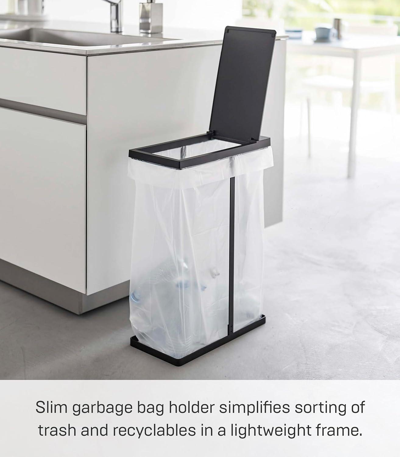 Slim Black Steel Outdoor Lidded Garbage Bag Holder