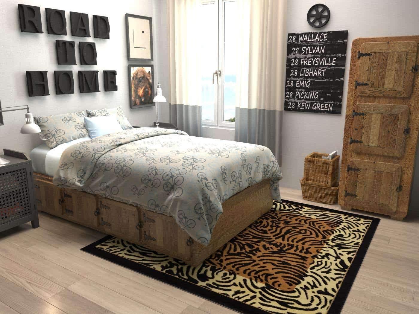 6' Square Light Brown and Black Animal Print Rug