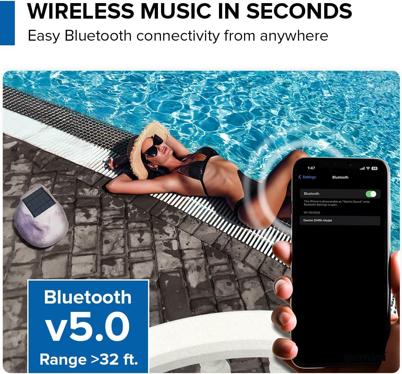 Gemini® GHRK-500LTMS Solar Bluetooth® TWS 30-Watt-Peak Outdoor Rock Speaker with LED Lighting (1 Pack) in Gray