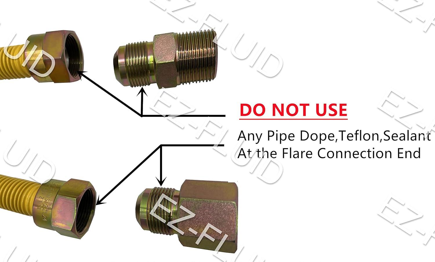 EZ-Fluid 48" Corrugated Stainless Steel Yellow Epoxy Coated Gas Flexible Supply Connector Line For Appliance,Water Heater,Boilers,Fryers,Stoves with 3/8" FIP or 1/2" MIP x 1/2" FIP (1)