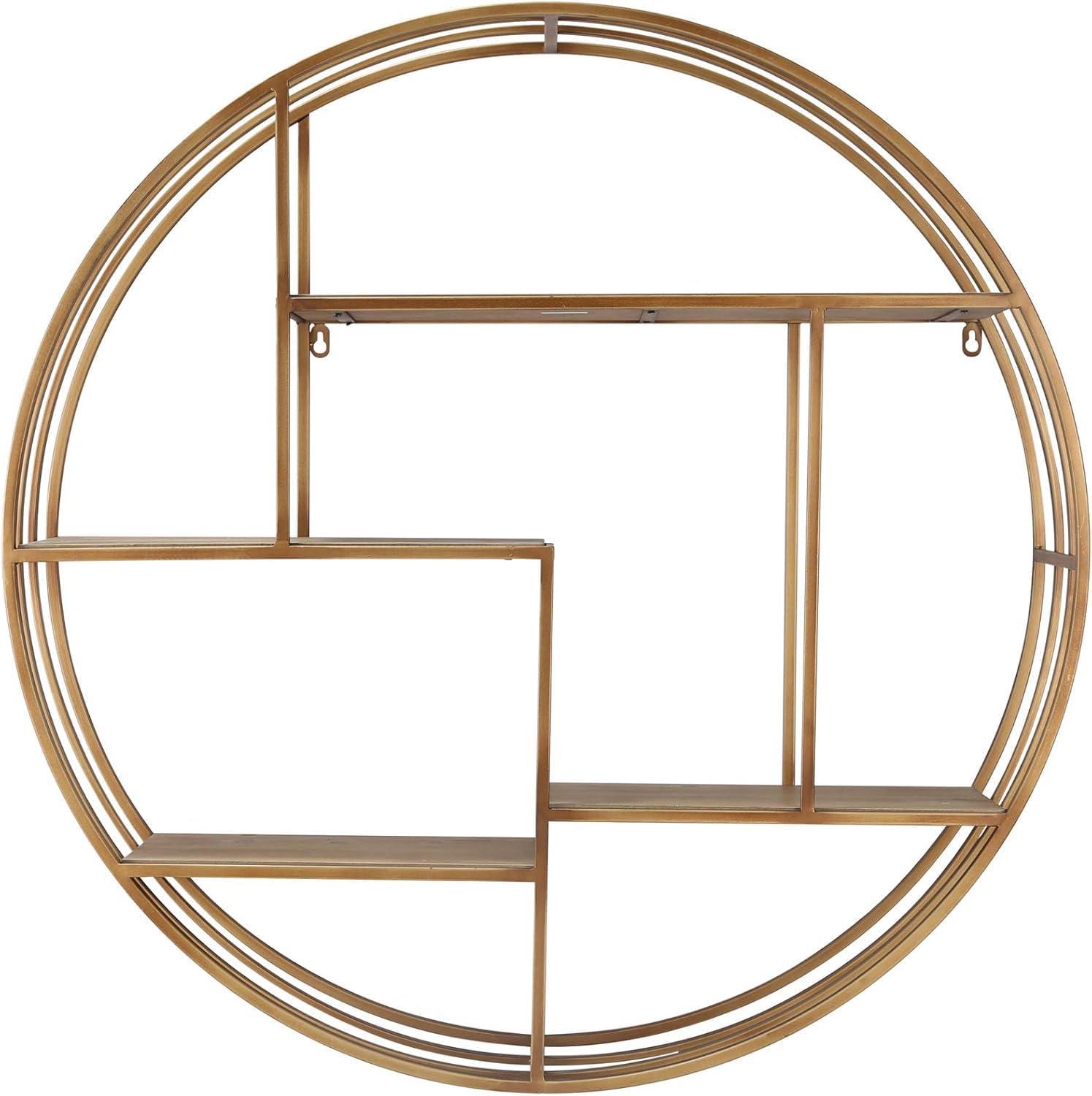 Sagebrook Home Kittle Modern Glam Iron and Wood Wall Storage Shelf