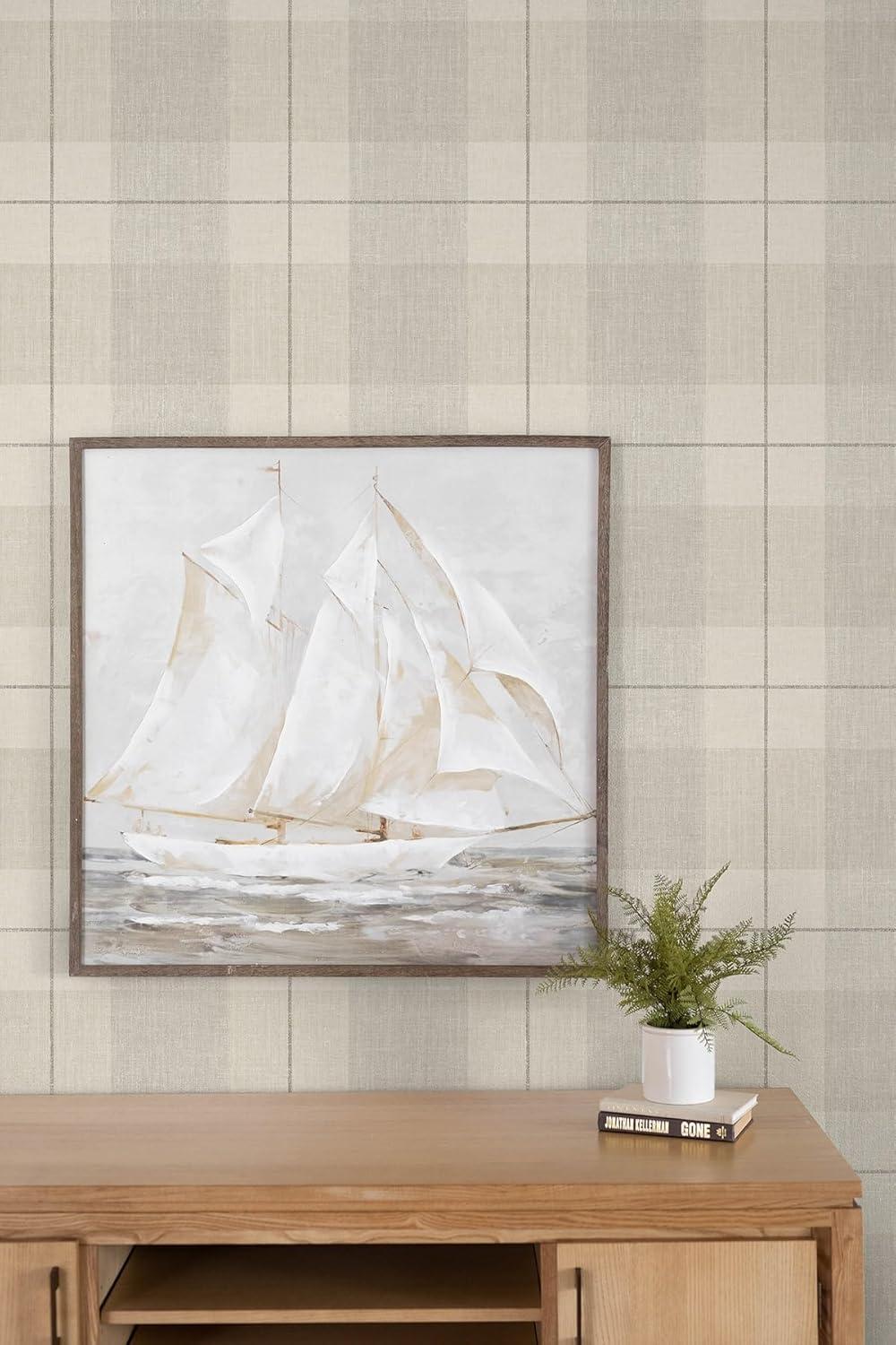 NextWall Neutral Lenox Hill Plaid Peel and Stick Wallpaper - 20.5 in. W. x 18 ft. L. Roll