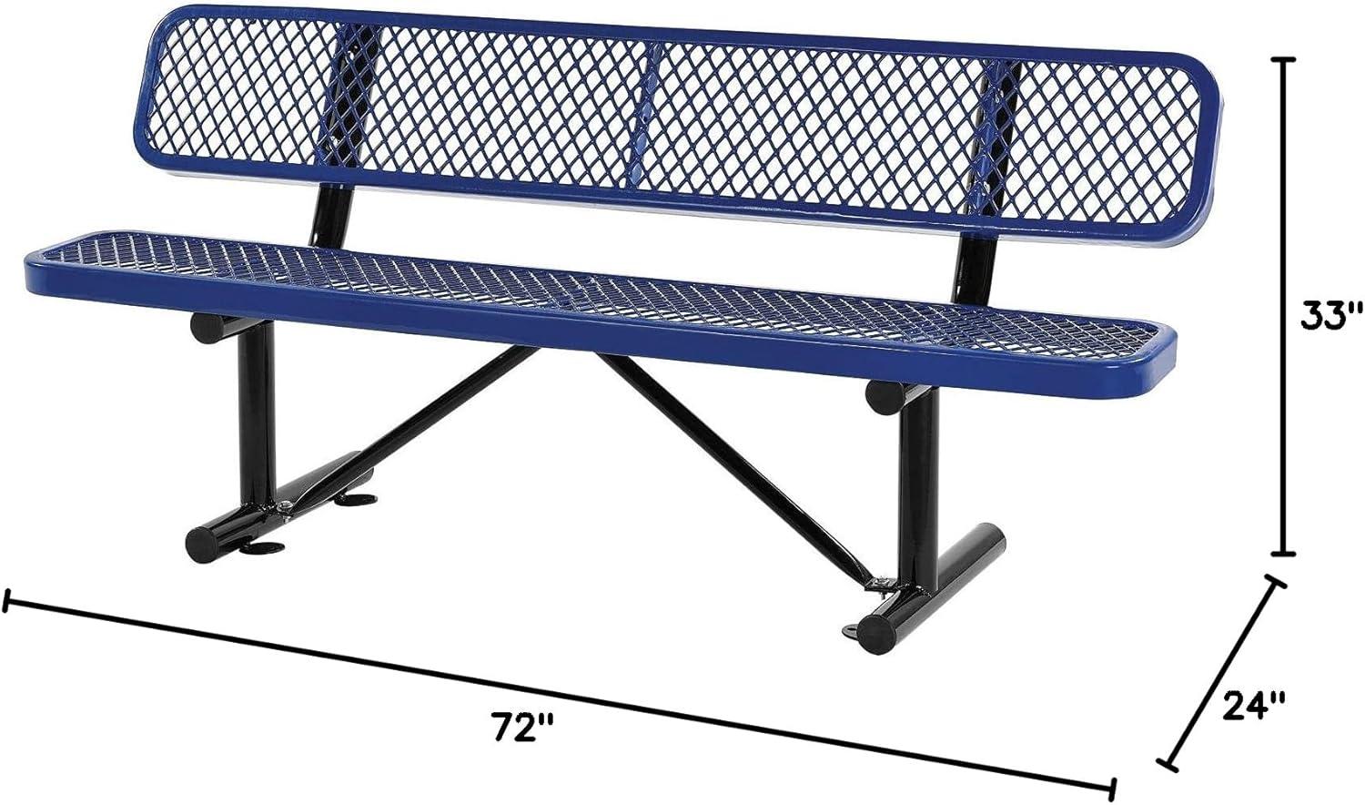 72" Blue Metal Mesh Outdoor Bench with Backrest