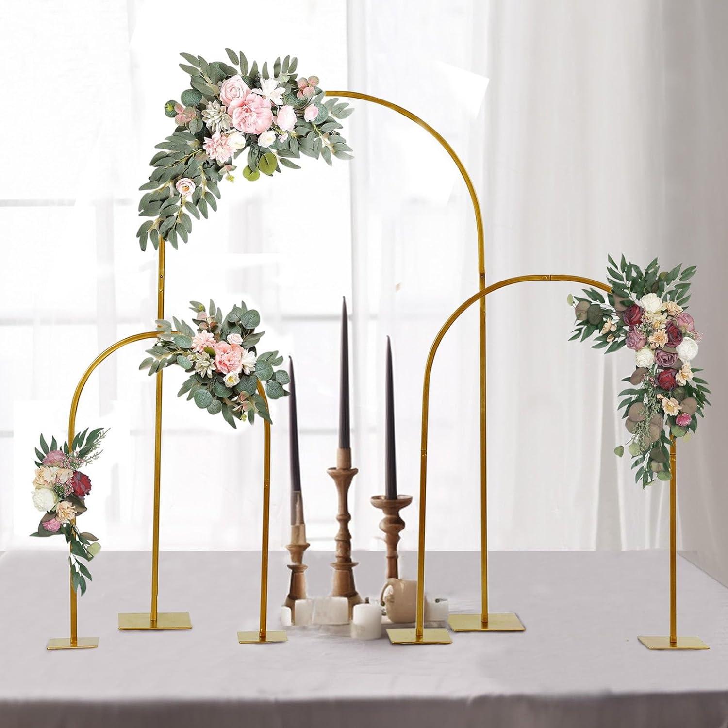 TABLECLOTHSFACTORY Set of 3 Gold Metal Wedding Cake Chiara Arch Table Centerpieces with Rounded Top, Flower Stand Frame with Detachable Base - 20",23",35" For Party & Decorations