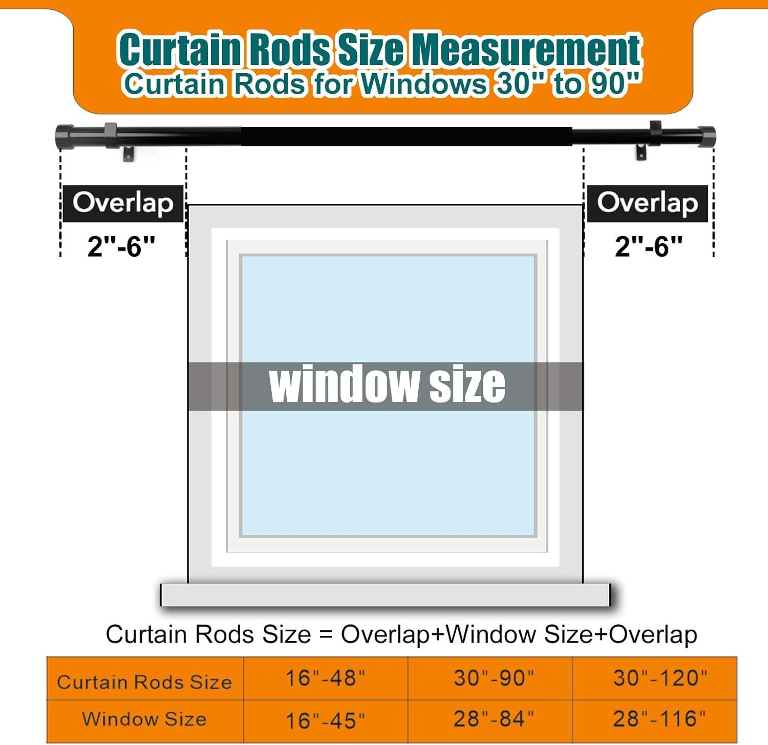 Curtain Rods for Windows 66 to 120, 1 Inch Adjustable Heavy Duty Curtain Rod, 30"-120"