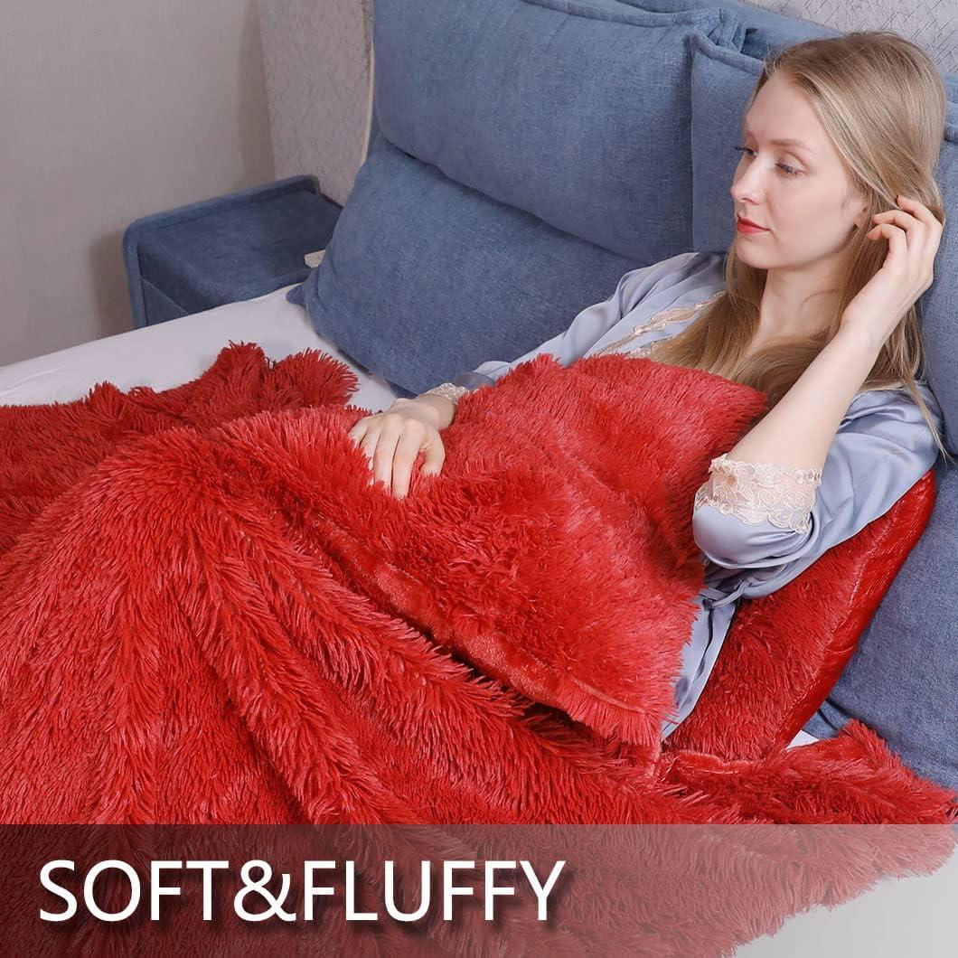 YUSOKI Red Faux Fur Throw Blanket,2 Layers,50" x 60",Soft Fluffy Fuzzy Cozy Blanket for Women Girls Teens Sofa Chair Couch Bed Farmhouse Decrations Photoshoot Props Christmas