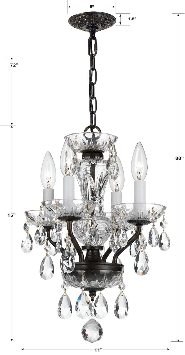 English Bronze Mini Chandelier with Clear Italian Crystals