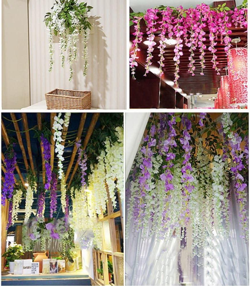 MAMOWEAR 12pcs Artificial Flower Wisteria Vines 3.6 Feet Fake Ratta Hanging Garland Silk Flowers String for Wedding Party Garden Outdoor Greenery Home Wall Décor(White)