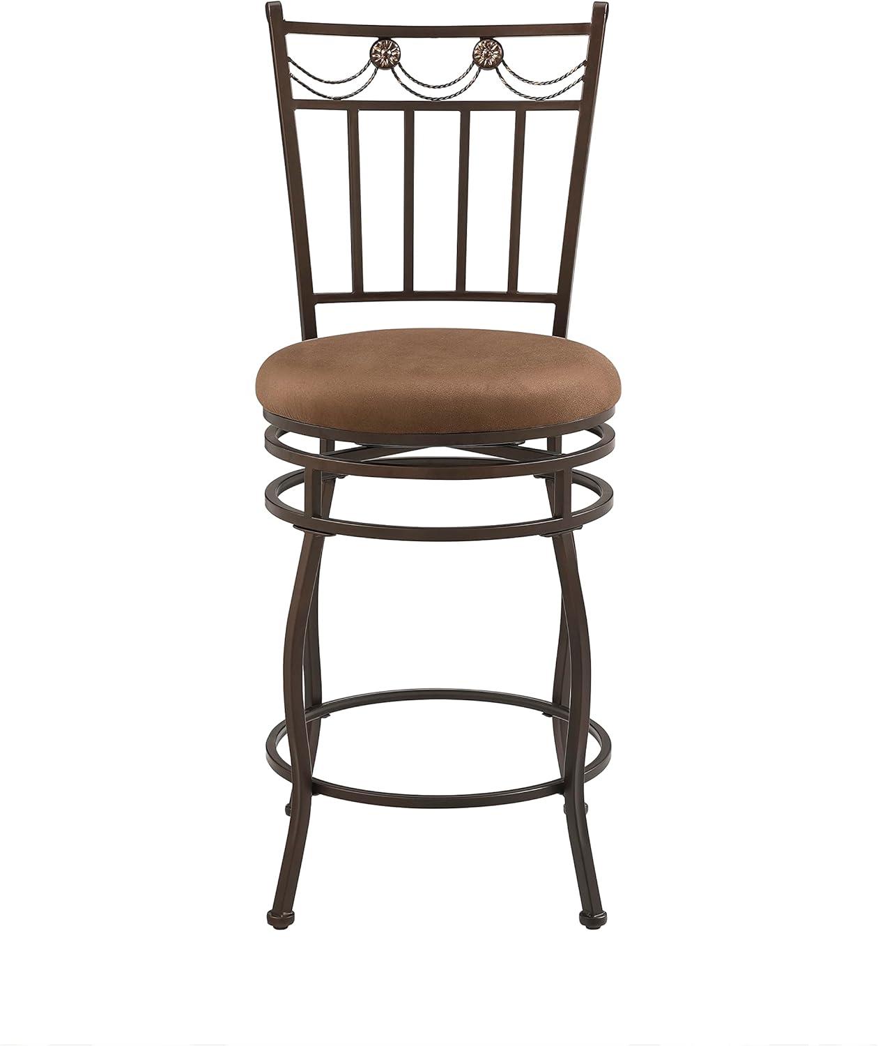 Linon Swag Counter Stool, Brown, 24 inch Seat Height