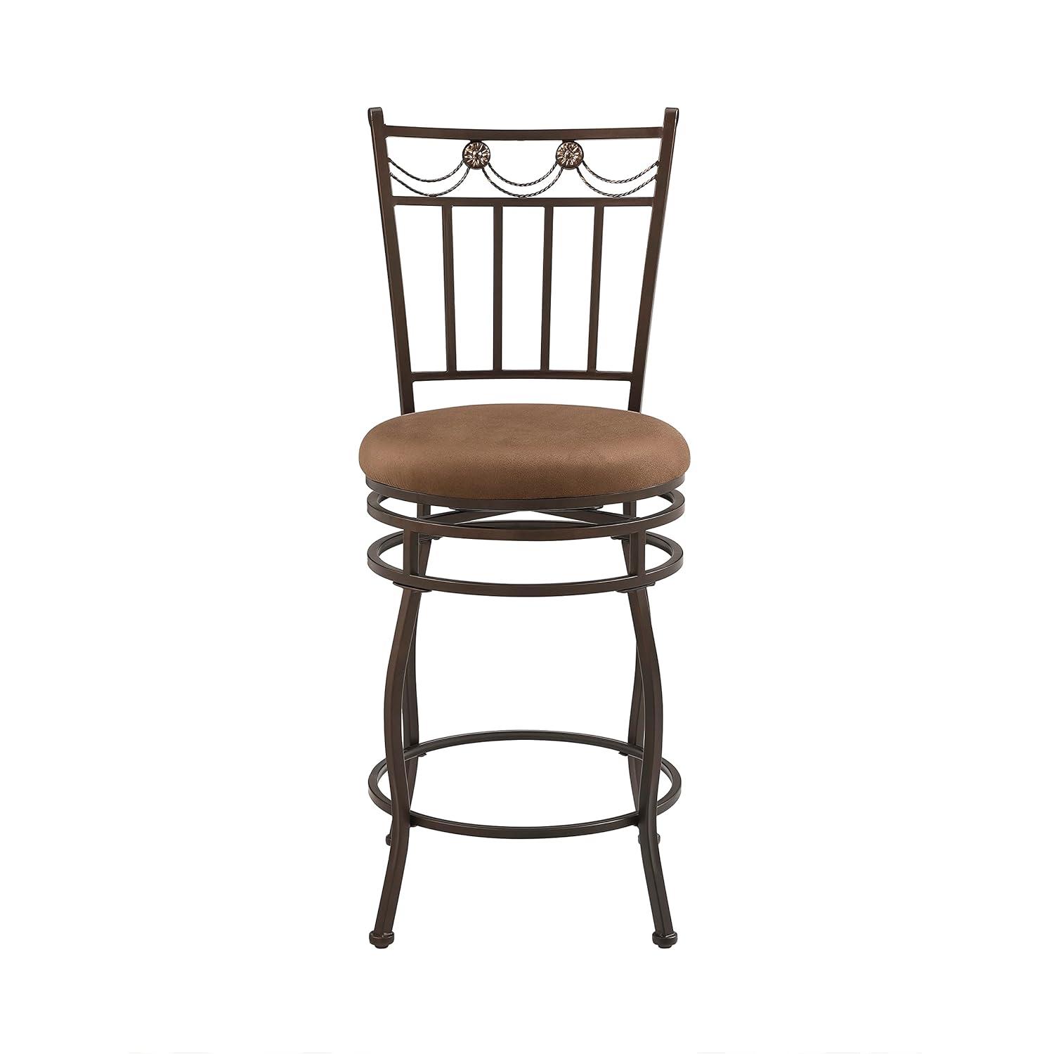 Linon Swag Counter Stool, Brown, 24 inch Seat Height