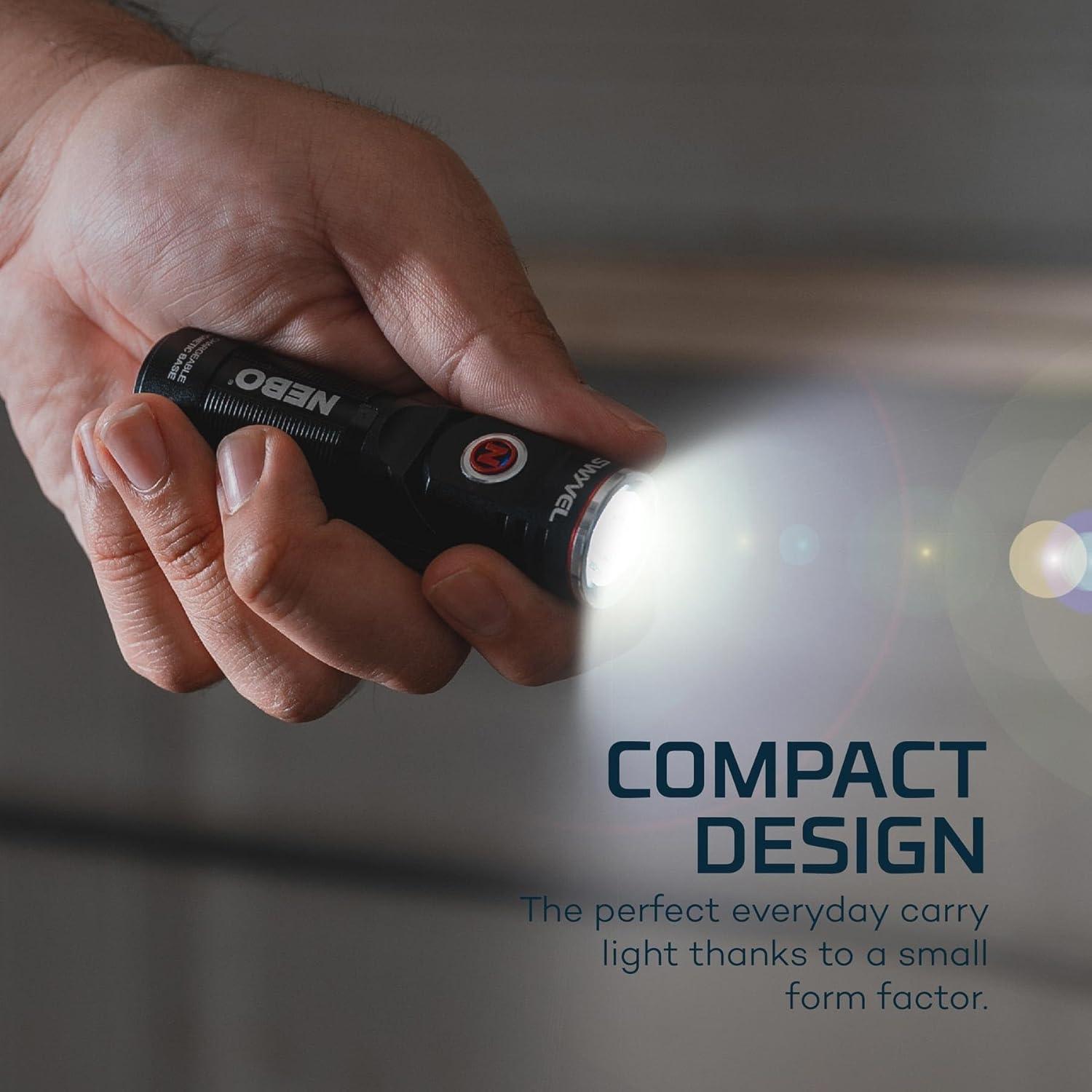 "NEBO SWYVEL 1000 Lumen Rechargeable Flashlight: Rotating Head, 5 Modes, Magnetic Base - Black"