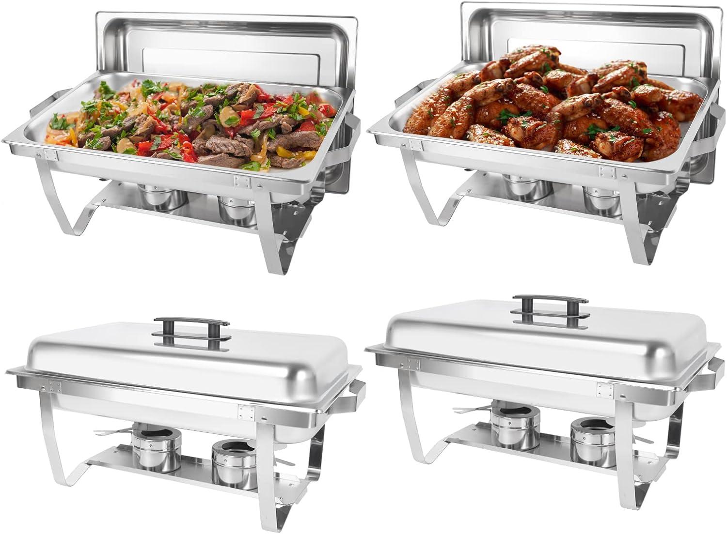 The Party Aisle™ Chafing Dishes For Buffet 4 Pack, 8 Qt Stainless Steel Chafers And Buffet Warmers Sets With Lid, Rectangle Serving Food Warmer Catering Supplies Buffet Display For Parties