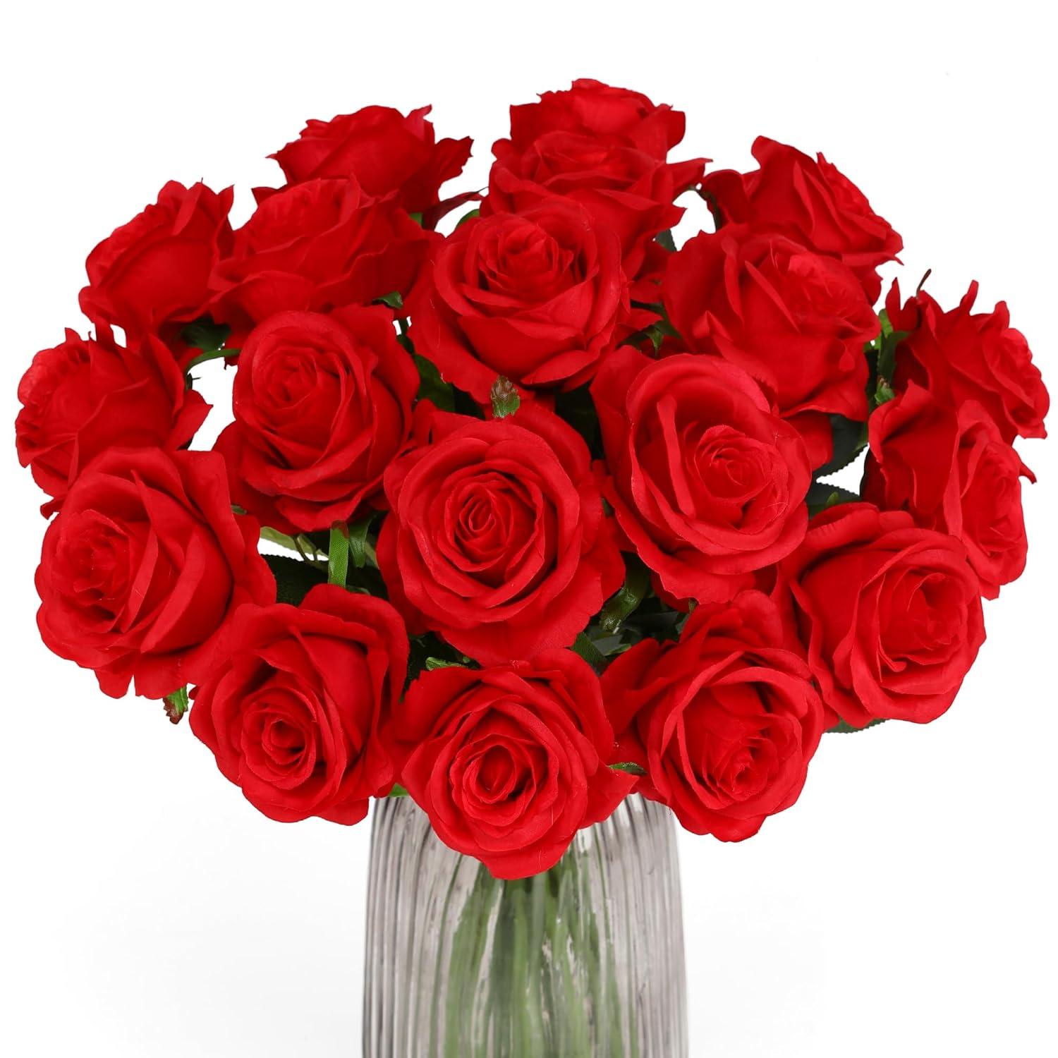 Primrue 10PCS Artificial Silk Flowers Realistic Roses Bouquet Long Stem for Home Wedding Decoration Party (Set of 10)