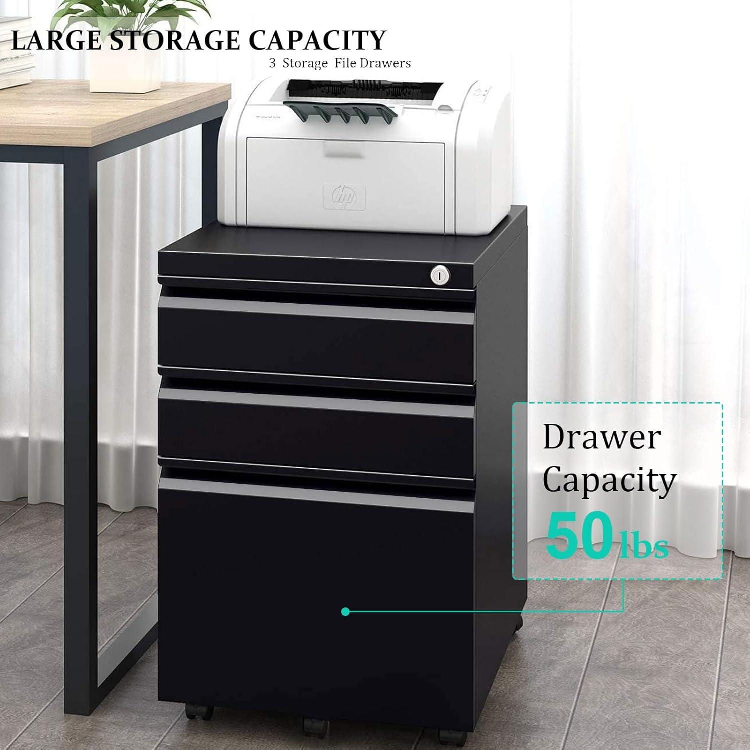 3 Drawer Filing Cabinet, File Cabinets for Home Office, Locking File Cabinet for A4-Size/Letter-Size/Legal-Size,Black