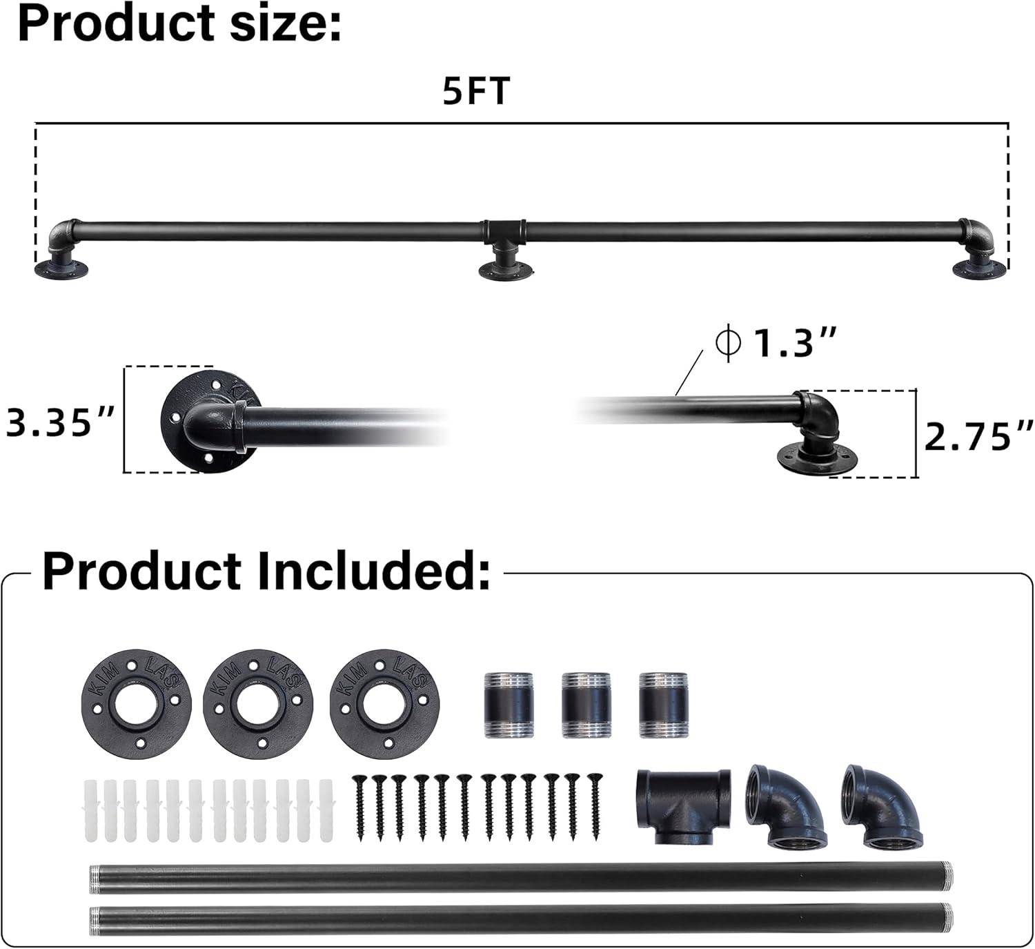 Handrails for Outdoor Steps 5FT, Galvanized Steel Handrails for Indoor Stairs Easy to Install, Iron Balusters Hand Railing Indoor Outdoor for Household or Commercial Buildings