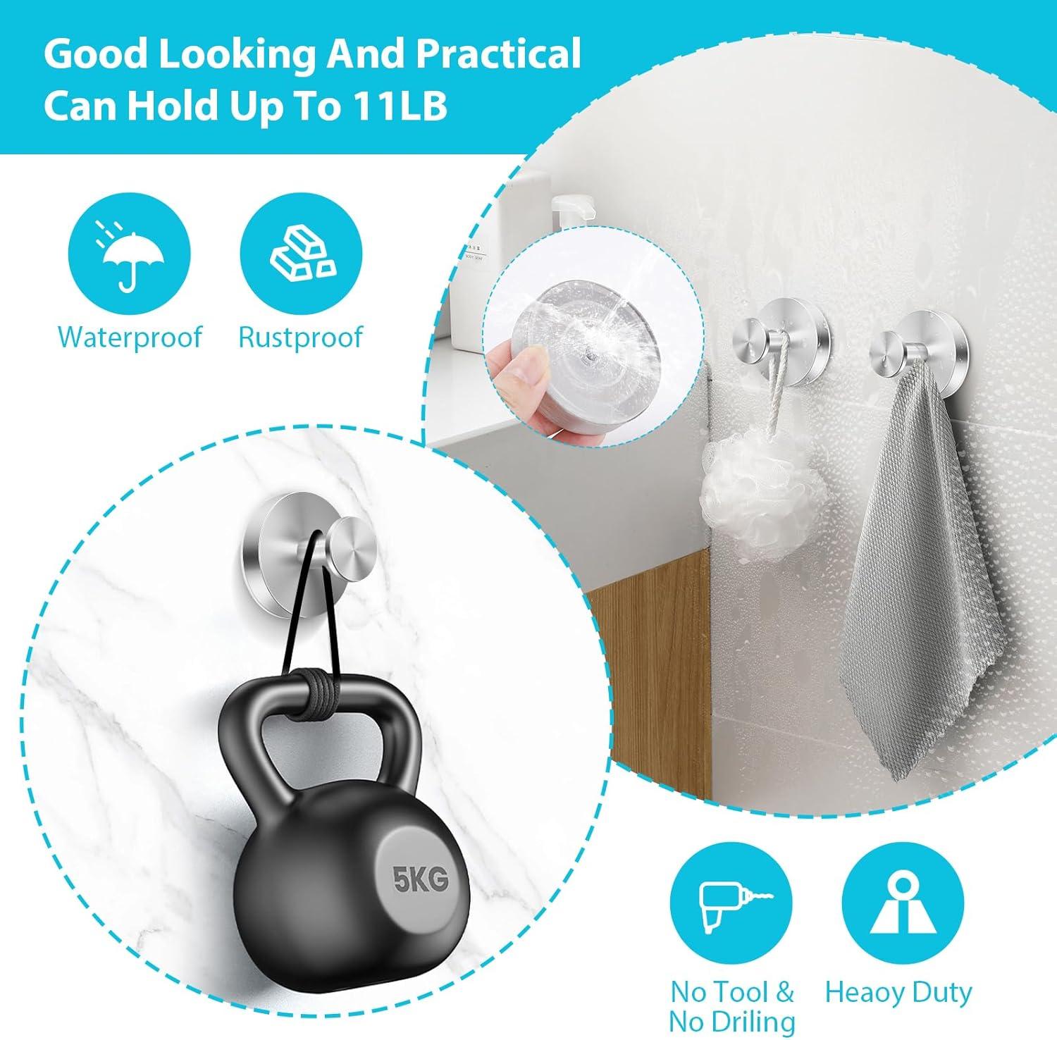 DEJUPE Suction Cup Hooks for Shower, Bathroom, Kitchen, Glass Door, Mirror, Tile – Loofah, Towel, Coat, Bath Robe Hook Holder for Hanging up to 15 lbs – Waterproof & Rustproof, Chrome (2-Pack)