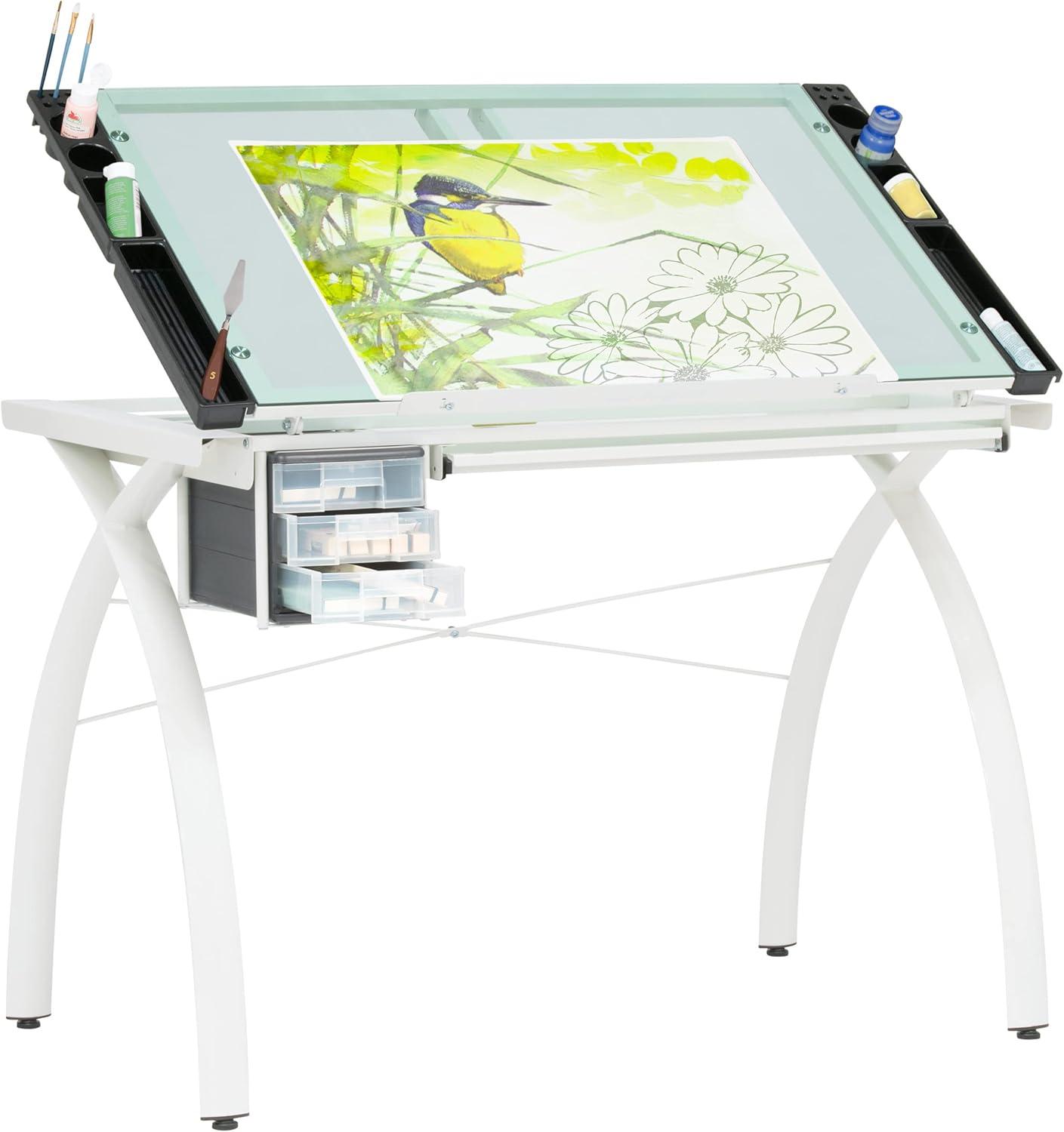 Studio Designs Futura Craft Station - Ivory Frame/Sea Green Glass