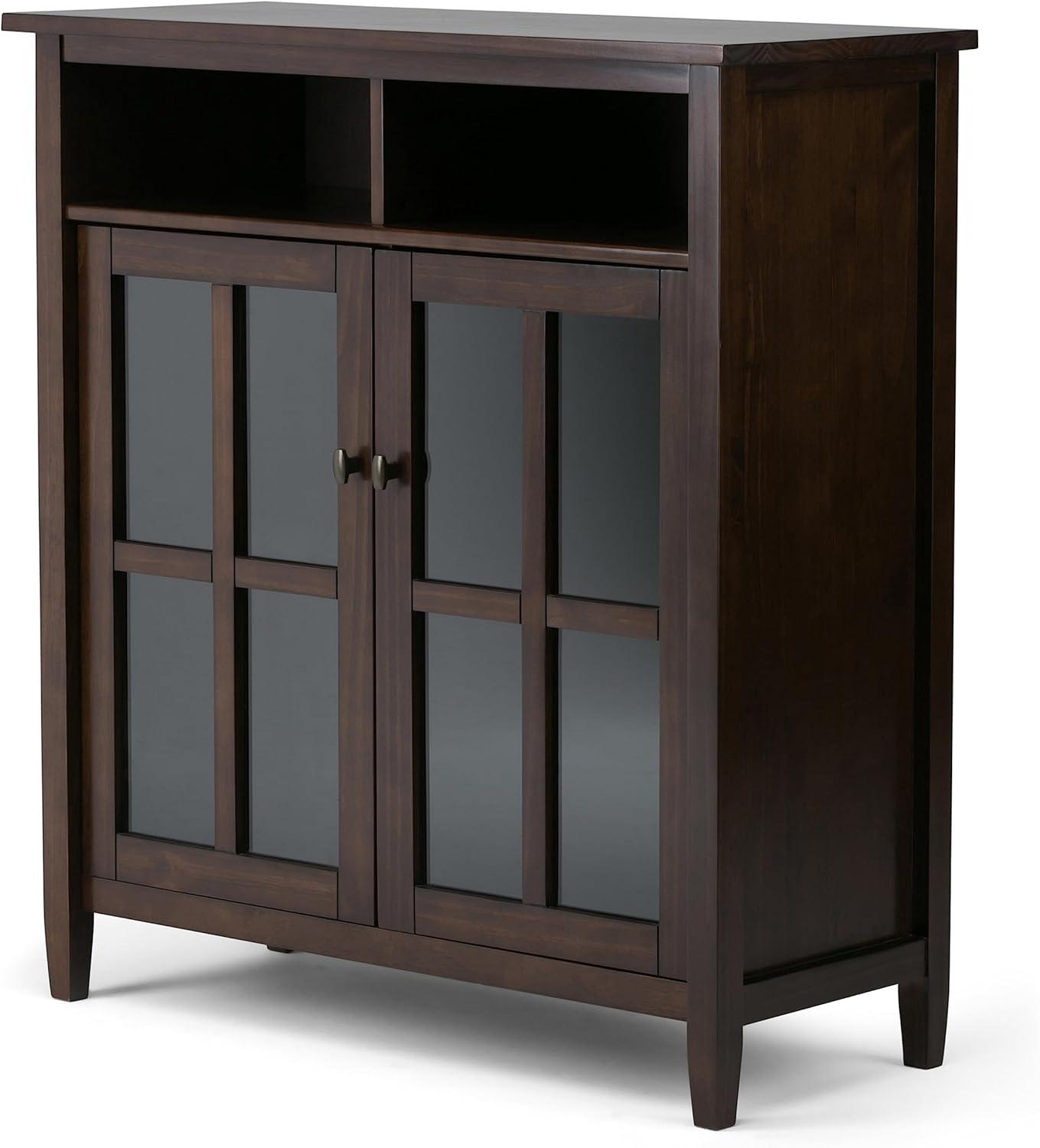 Rustic Tobacco Brown Hardwood Floor-Standing Cupboard with Tempered Glass