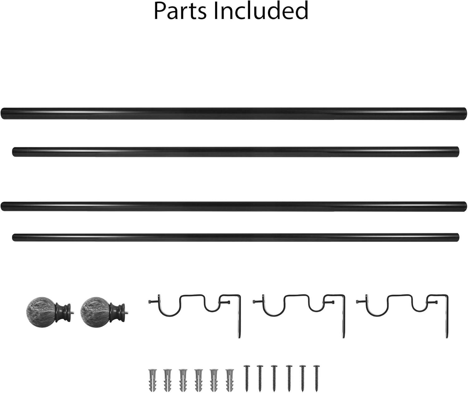 Decopolitan MARBLE BALL DOUBLE CURTAIN ROD SET, 36 to 72-Inches, Antique Silver