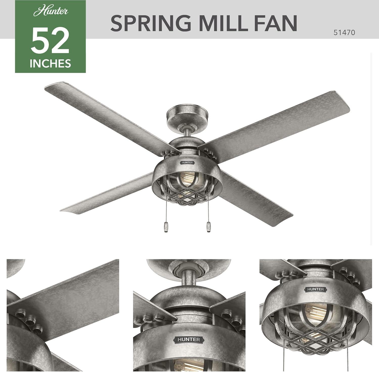 52" Spring Mill 4 - Blade Damp Rated Ceiling Fan With LED Light Kit And Pull Chain